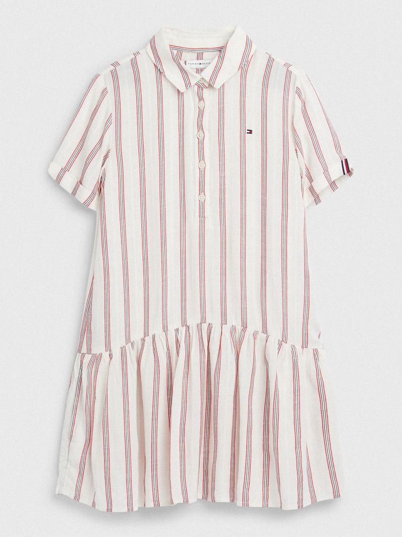 Lány Tommy Hilfiger Stripe Dresses Fehér | HU 1768DFM